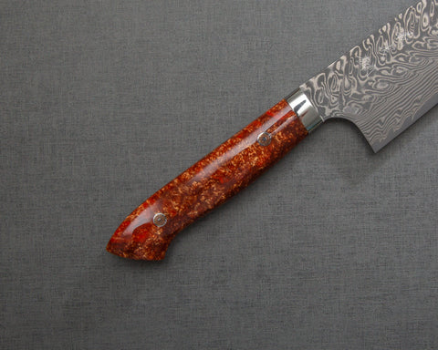 Yoshimi Kato R2/SG2 Black Damascus 240mm Gyuto with Polished Mystic Orange Acrylic Handle