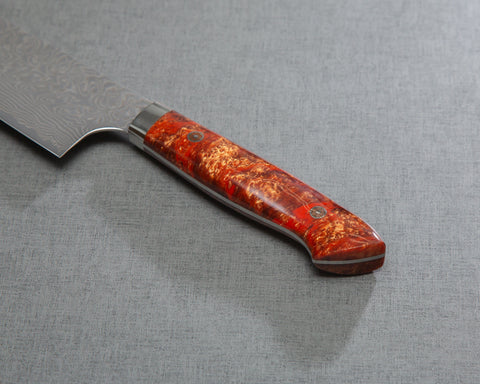 Yoshimi Kato R2/SG2 Black Damascus 240mm Gyuto with Polished Mystic Orange Acrylic Handle