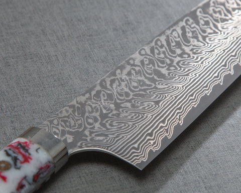 Yoshimi Kato R2/SG2 Black Damascus 240mm Gyuto with Polished Rhodonite Acrylic Handle