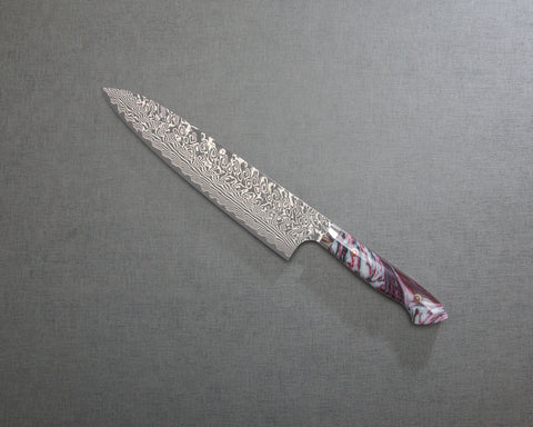 Yoshimi Kato R2/SG2 Black Damascus 240mm Gyuto with Polished Rhodonite Acrylic Handle