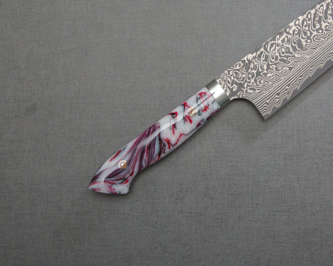 Yoshimi Kato R2/SG2 Black Damascus 240mm Gyuto with Polished Rhodonite Acrylic Handle