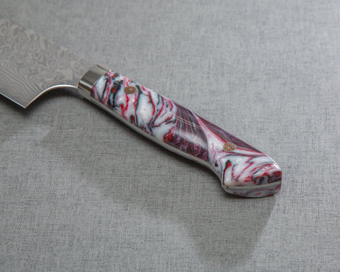 Yoshimi Kato R2/SG2 Black Damascus 240mm Gyuto with Polished Rhodonite Acrylic Handle