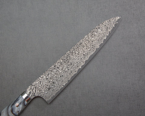 Yoshimi Kato R2/SG2 Black Damascus 240mm Gyuto with Polished Black & White Marble Acrylic Handle