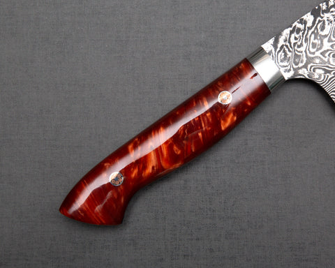 Yoshimi Kato R2/SG2 Black Damascus 240mm Gyuto with Polished Red Lava Acrylic Handle