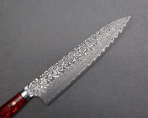 Yoshimi Kato R2/SG2 Black Damascus 240mm Gyuto with Polished Red Lava Acrylic Handle