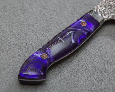 Yoshimi Kato R2/SG2 Black Damascus 240mm Gyuto with Polished Purple Marble Acrylic Handle