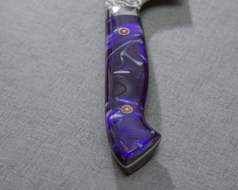 Yoshimi Kato R2/SG2 Black Damascus 240mm Gyuto with Polished Purple Marble Acrylic Handle