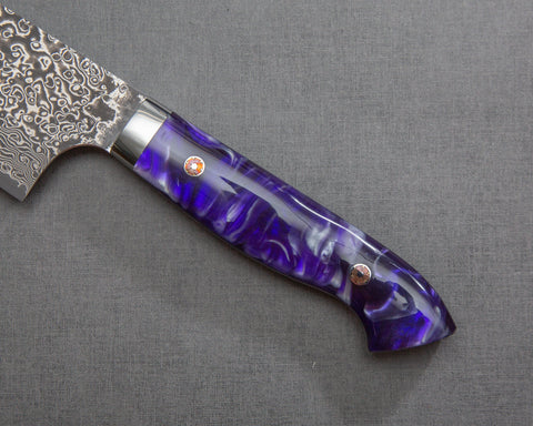 Yoshimi Kato R2/SG2 Black Damascus 240mm Gyuto with Polished Purple Marble Acrylic Handle