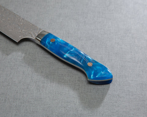 Yoshimi Kato R2/SG2 Black Damascus 270mm Sujihiki with Polished Ocean Blue Acrylic Handle