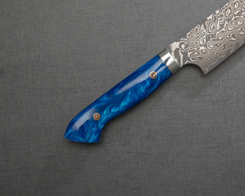 Yoshimi Kato R2/SG2 Black Damascus 270mm Sujihiki with Polished Ocean Blue Acrylic Handle