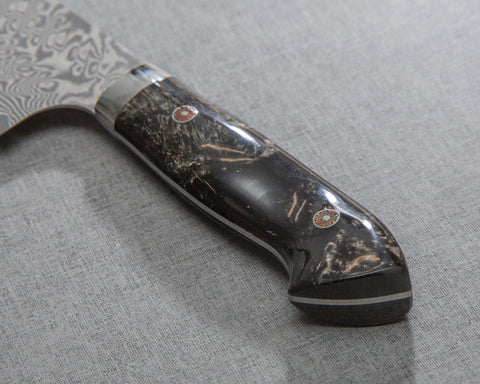 Yoshimi Kato R2/SG2 Black Damascus 180mm Santoku with Polished Black Emperador Acrylic Handle