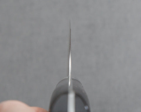 Yoshimi Kato R2/SG2 Black Damascus 180mm Santoku with Polished Black Emperador Acrylic Handle