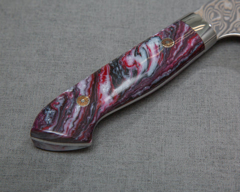 Yoshimi Kato R2/SG2 Black Damascus 180mm Santoku with Polished Nebula Marble Acrylic Handle