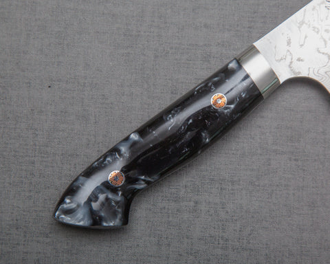 Yoshimi Kato R2/SG2 Diamond Damascus 210mm Gyuto with Polished Black & White Acrylic Handle