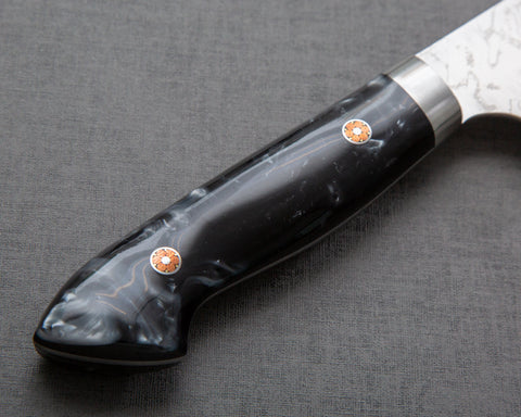 Yoshimi Kato R2/SG2 Diamond Damascus 210mm Gyuto with Polished Black & White Acrylic Handle