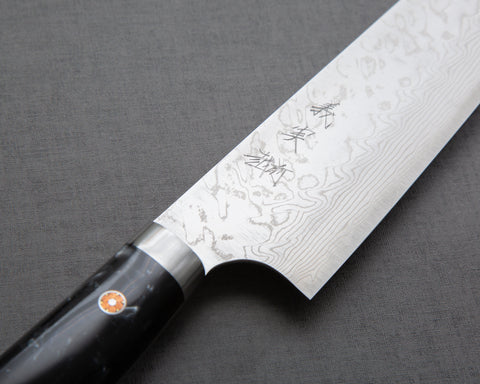 Yoshimi Kato R2/SG2 Diamond Damascus 210mm Gyuto with Polished Black & White Acrylic Handle
