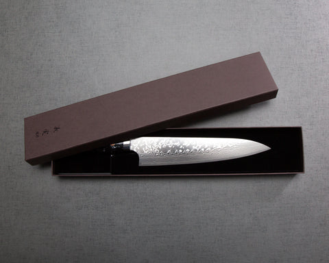 Yoshimi Kato R2/SG2 Diamond Damascus 210mm Gyuto with Polished Black & White Acrylic Handle