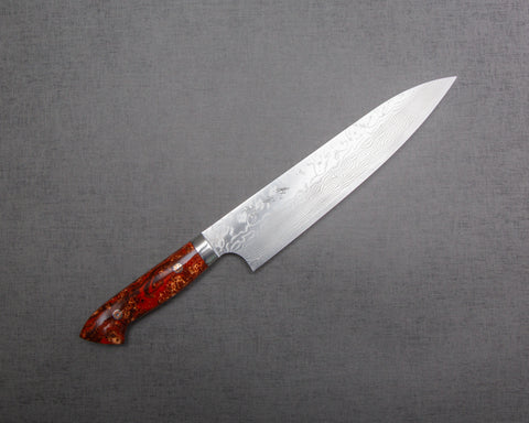 Yoshimi Kato R2/SG2 Diamond Damascus 210mm Gyuto with Polished Red Lava Acrylic Handle