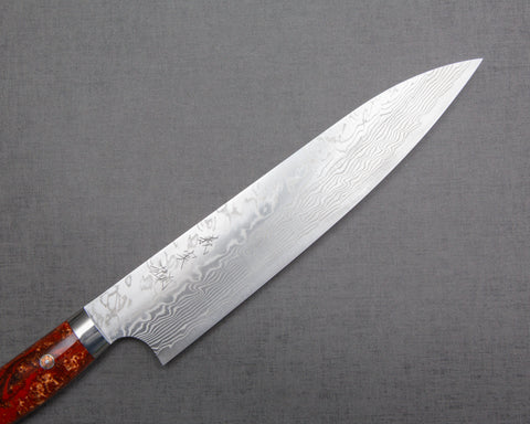 Yoshimi Kato R2/SG2 Diamond Damascus 210mm Gyuto with Polished Red Lava Acrylic Handle