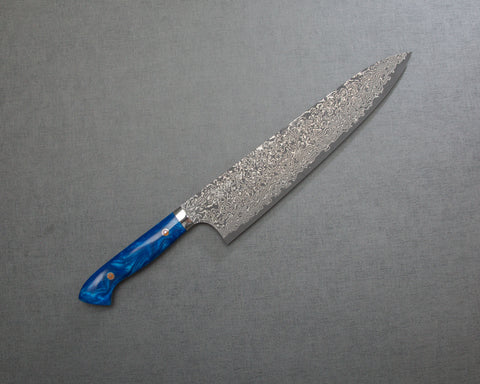 Yoshimi Kato VG10 Black Damascus 270mm Gyuto with Polished Ocean Blue Acrylic Handle