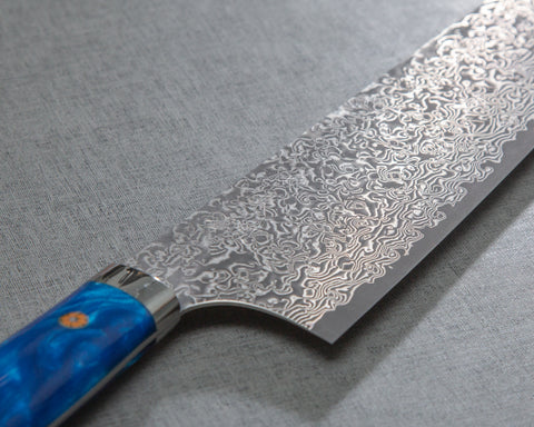 Yoshimi Kato VG10 Black Damascus 270mm Gyuto with Polished Ocean Blue Acrylic Handle