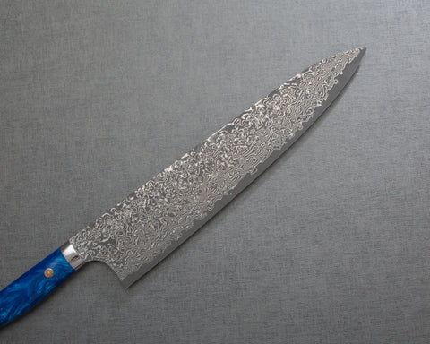 Yoshimi Kato VG10 Black Damascus 270mm Gyuto with Polished Ocean Blue Acrylic Handle