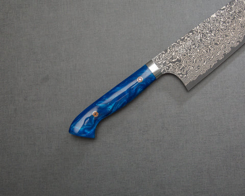 Yoshimi Kato VG10 Black Damascus 270mm Gyuto with Polished Ocean Blue Acrylic Handle