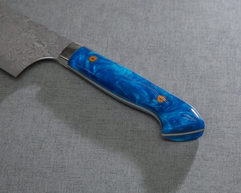 Yoshimi Kato VG10 Black Damascus 270mm Gyuto with Polished Ocean Blue Acrylic Handle