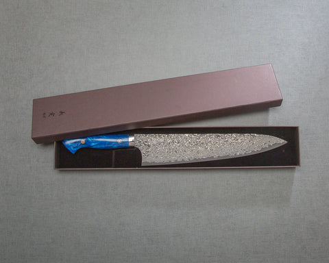 Yoshimi Kato VG10 Black Damascus 270mm Gyuto with Polished Ocean Blue Acrylic Handle
