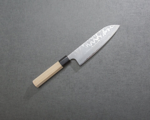 Masakage "Shimo" Shirogami #2 Damascus 165mm Santoku