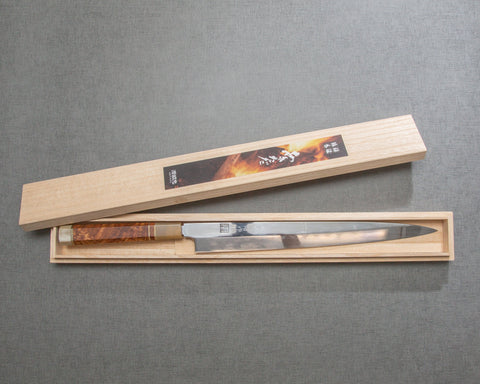 Akiharu Mizuno "Tantetsu Goma" Aogami #2 Mizu-Honyaki DX Full Mirror Ripple 330mm Yanagiba