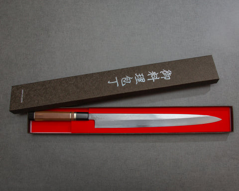 Nakakawa Aogami #1 大馬士革 330 毫米柳葉,帶 Lignum Vitae 手柄和 Saya