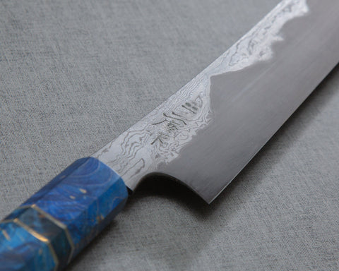 Nigara Honyaki Aogami #2 300mm Sujihiki with Blue Stabilized Wood Handle