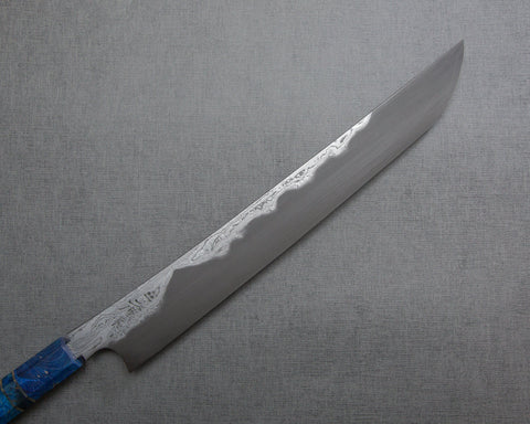 Nigara Honyaki Aogami #2 300mm Sujihiki with Blue Stabilized Wood Handle