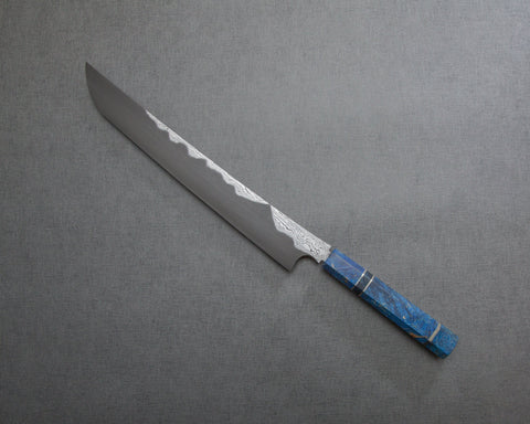 Nigara Honyaki Aogami #2 300mm Sujihiki with Blue Stabilized Wood Handle