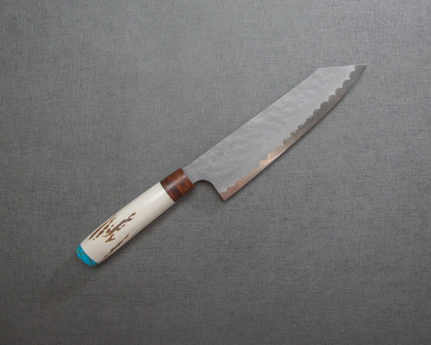 Nigara Aogami Super Matt Migaki Tsuchime 210mm Kiritsuke Gyuto with White Antler Handle