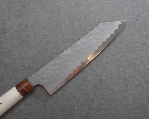 Nigara Aogami Super Matt Migaki Tsuchime 210mm Kiritsuke Gyuto with White Antler Handle