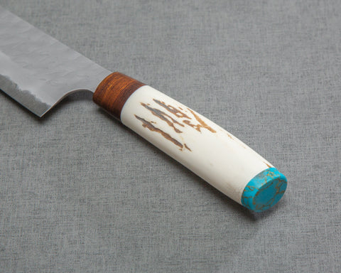 Nigara Aogami Super Matt Migaki Tsuchime 210mm Kiritsuke Gyuto with White Antler Handle