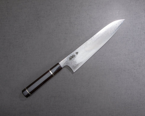 Nigara "Anmon" SRS-13 Blasting Damascus 240mm Gyuto with Premium Ebony Double-Ginmaki Handle