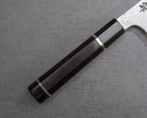 Nigara「Anmon」SRS13 爆破大馬士革 240 毫米 Kiritsuke Gyuto 配高級烏木雙銀卷手柄