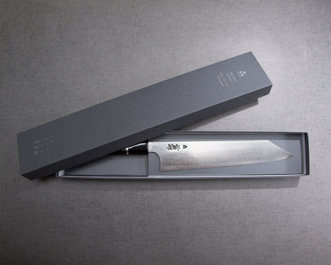 Nigara「Anmon」SRS13 爆破大馬士革 240 毫米 Kiritsuke Gyuto 配高級烏木雙銀卷手柄