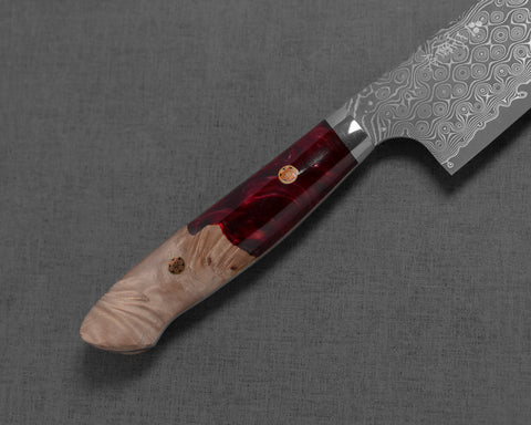 Nigara "Anmon" R2/SG2 49 Layers Kurosome Damascus 210mm Gyuto with Stabilized Wood / Polished Ruby Acrylic Handle