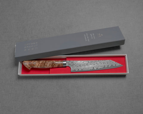Nigara "Anmon" R2/SG2 49 Layers Kurosome Damascus 135mm Kiritsuke Petty with Maplewood Handle