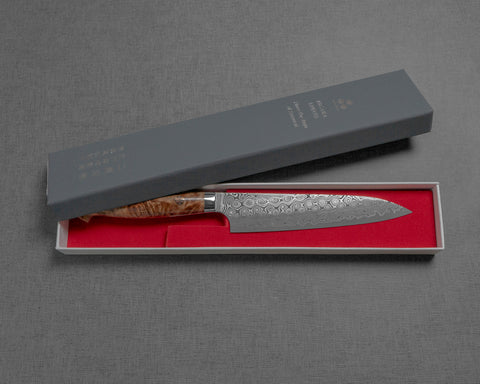 Nigara "Anmon" R2/SG2 49 Layers Kurosome Damascus 135mm Petty with Maplewood Handle