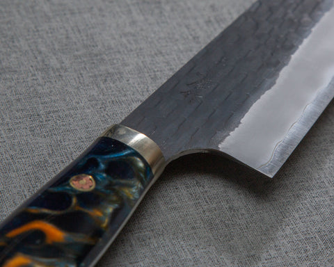 Nigara R2/SG2 Tsuchime Kurouchi 210mm Gyuto with Polished Azurite Malachite Acrylic Handle