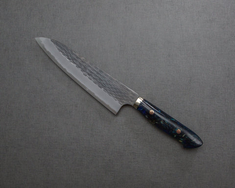 Nigara R2/SG2 Tsuchime Kurouchi 210mm Gyuto with Polished Azurite Malachite Acrylic Handle