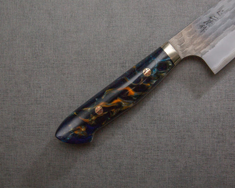 Nigara R2/SG2 Tsuchime Kurouchi 210mm Gyuto with Polished Azurite Malachite Acrylic Handle