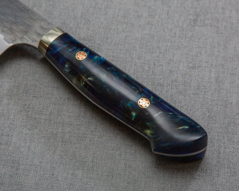 Nigara R2/SG2 Tsuchime Kurouchi 210mm Gyuto with Polished Azurite Malachite Acrylic Handle