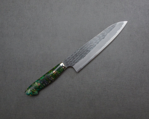Nigara R2/SG2 Tsuchime Kurouchi 210mm Gyuto with Polished Emerald Acrylic Handle