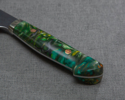 Nigara R2/SG2 Tsuchime Kurouchi 210mm Gyuto with Polished Emerald Acrylic Handle